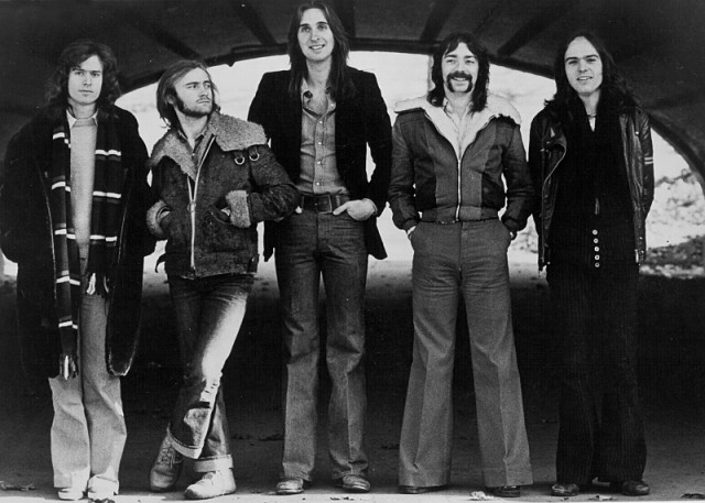 CIRCA 1973: (L-R) Tony Banks, Phil Collins, Mike Rutherford, Steve Hackett and Peter Gabriel of the progressive rock band Genesis pose for a portrait in circa 1973. GENESIS: SUM OF THE PARTS. Copyright: Michael Ochs Archives/