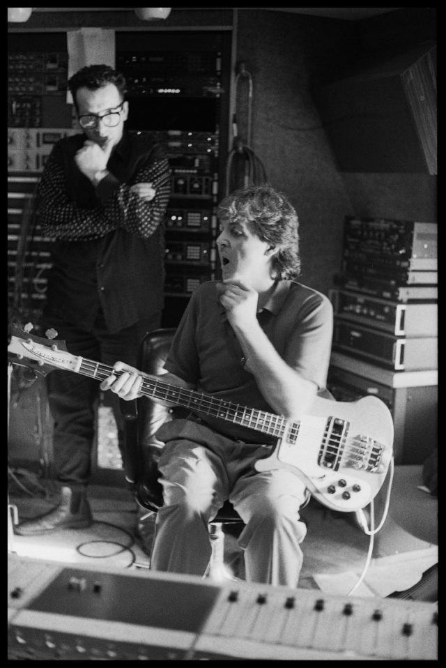 Paul McCartney and Elvis Costello, ‘Flowers In The Dirt’ recording sessions, 1988. Photo credit: 1988 © Paul McCartney / Photo by Linda McCartney.